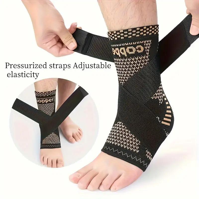 Copper Infused Ankle Support Brace (2-Pack) - Adjustable Compression Sleeve for Sports/Running - Pain Relief for Achilles Tendonitis, Plantar Fasciitis & Sprains,Adjustable Support for Achilles Tendonitis & Plantar Fasciitis Pain Relief