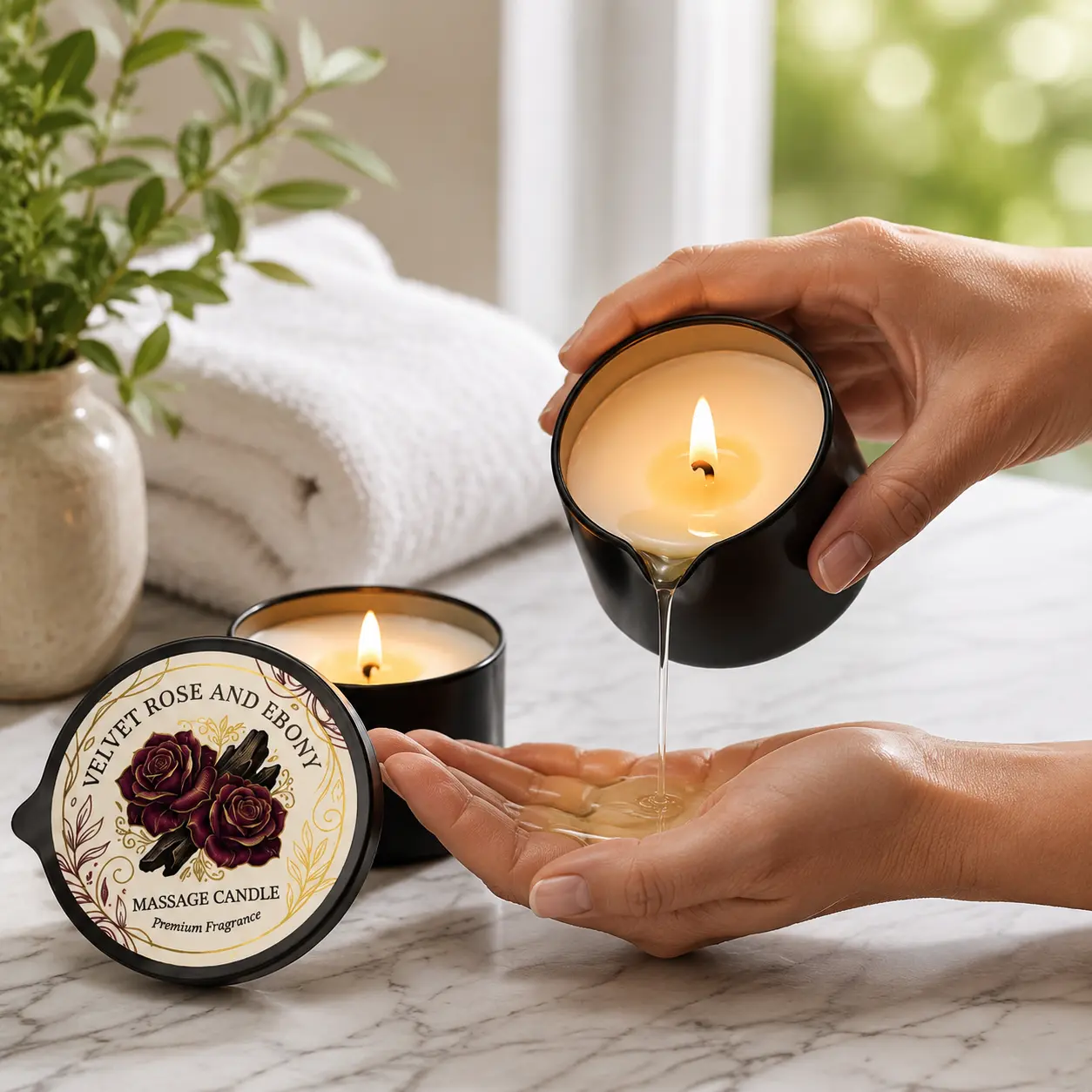 2-Pack 2-in-1 Essential Oil Massage Candles, Soy Wax Scented Aroma Spa Candles for Warm Body Care, Cosmetic Gifts for Women