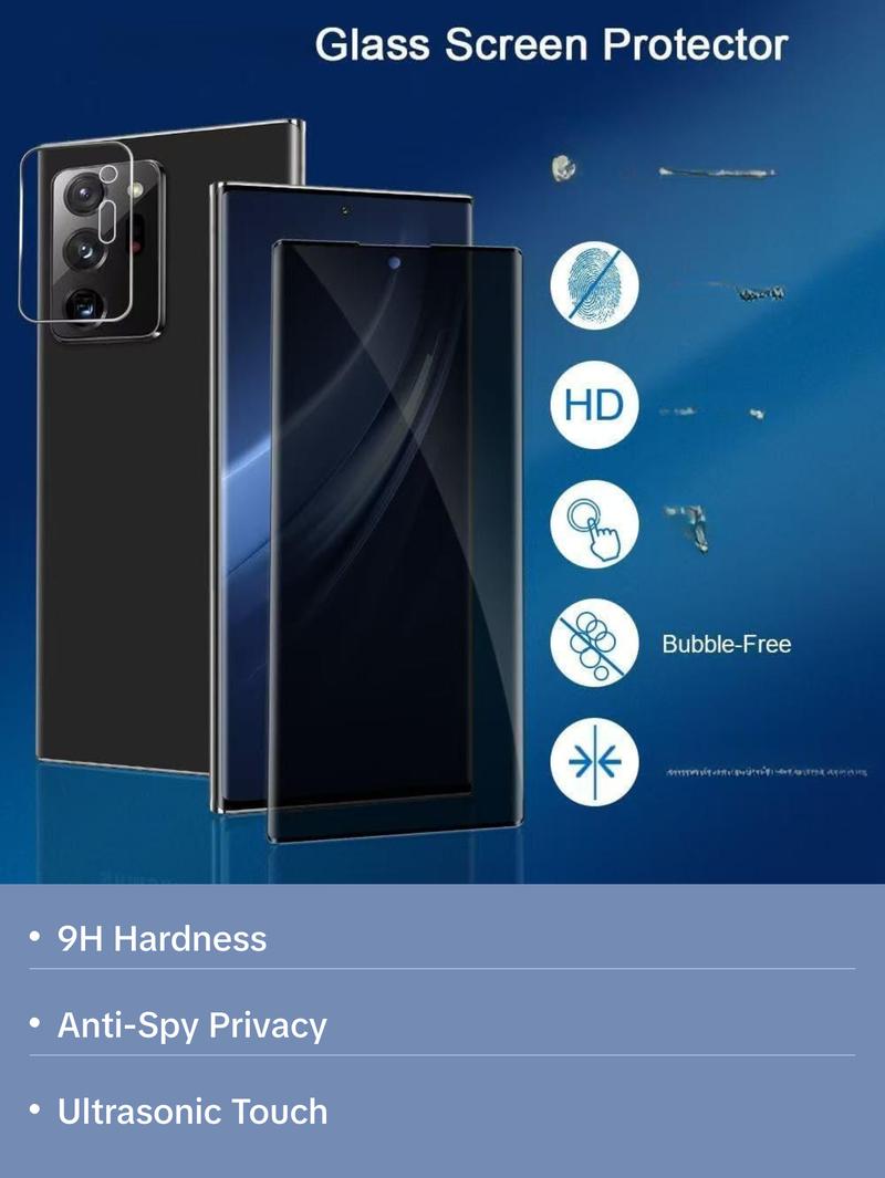 2+2 Pack Galaxy Note 20 Ultra Privacy Screen Protector and Camera Lens Protector,9H hardness Tempered Glass, 3D Full Coverage, Fingerprint Unlock, Easy to install For Galaxy Note 20 Ultra 6.9 Inch Protection Protective