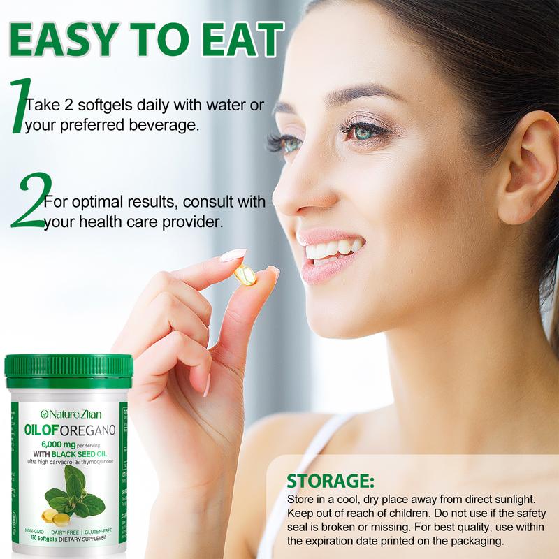 O NATURE .ZIRAN Oil of Oregano Softgels, 300 Count | 2 in 1 Formulated with Black Seed Oil, 4X Strength Carvacrol & Thymoquinone