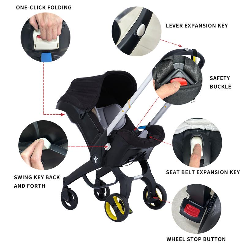 Free Shipping Baby stroller NewbornStroller,Foldable Stroller Legs,Equipped with ChestClip,One-Click Contraction Function,Alloy MetalMaterial,4-wheel Travel Toddler Stroller