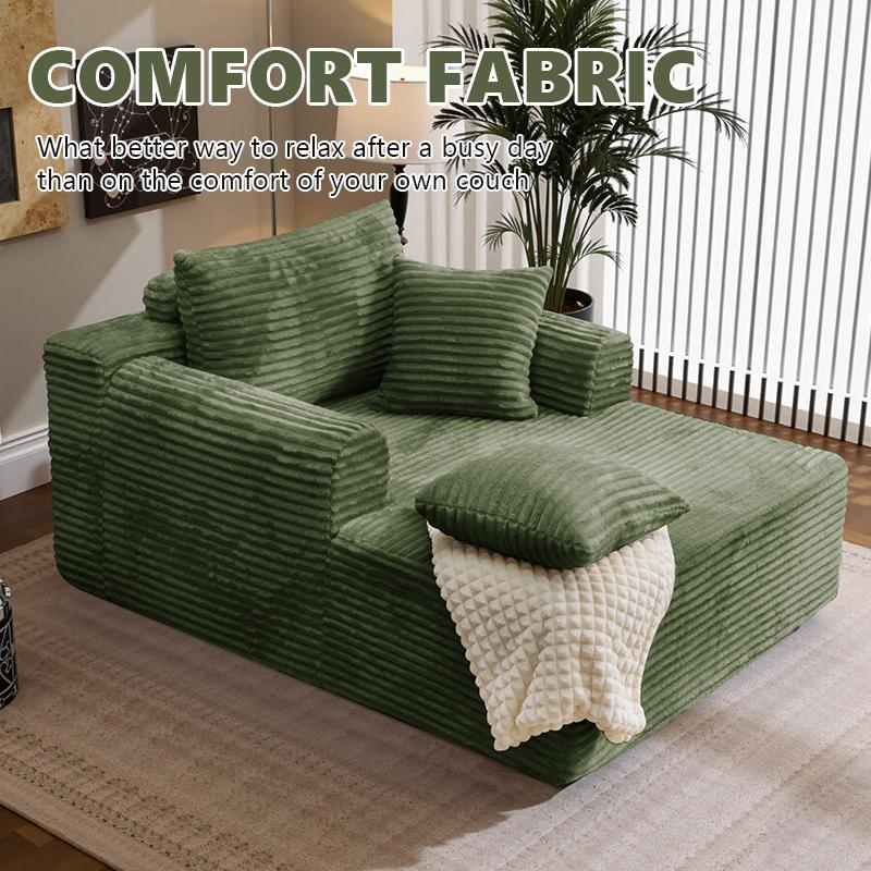 Oversized Boneless Chaise Lounge Upholstered Sofa Bed with Throw Pillows and Armrests Indoor Sleeper Chair Luxurious Plush Corduroy Chair Bed for Living Room No Assembly Required Black Color