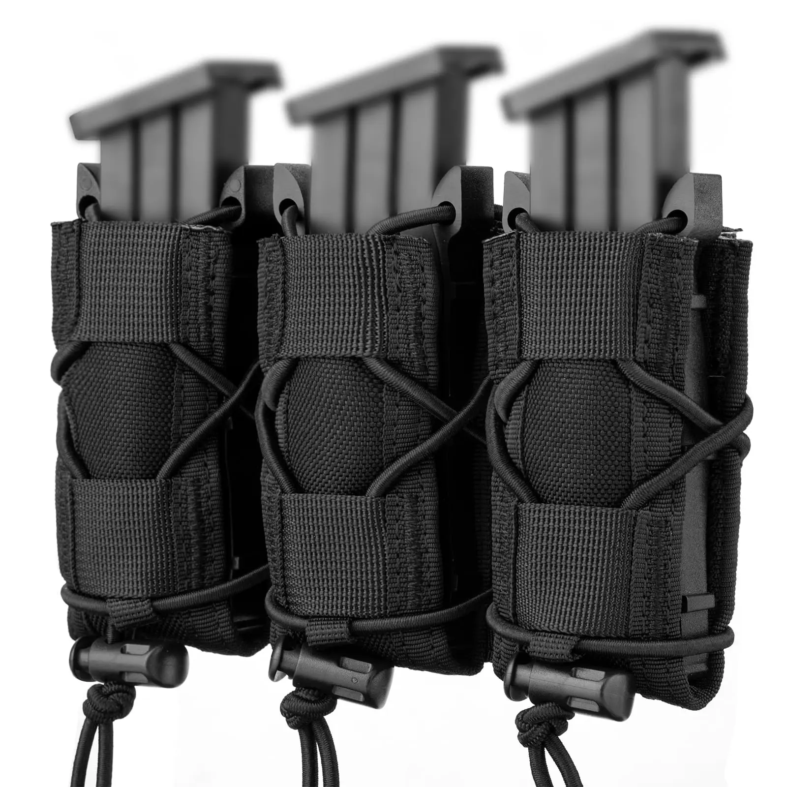 Tactical Triple Pistol Magazine Pouch, Universal Molle Handgun Magazine Holster Carrier Compatible with 9mm/.40/.45/.380 Calibers, Glock, Springfield 1911, Triple Mag Load