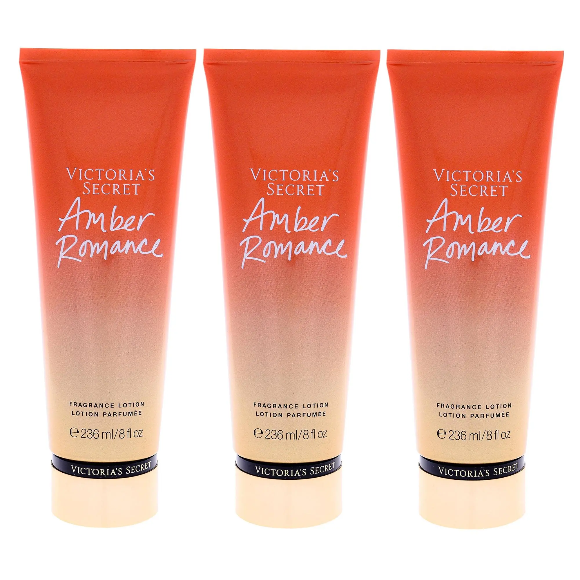 Victoria's Secret Amber Romance Women's Luxurious Scent Body Lotion - 8 oz Daily Body Care Moisturizers, Pack of 3, 8 Fl Oz