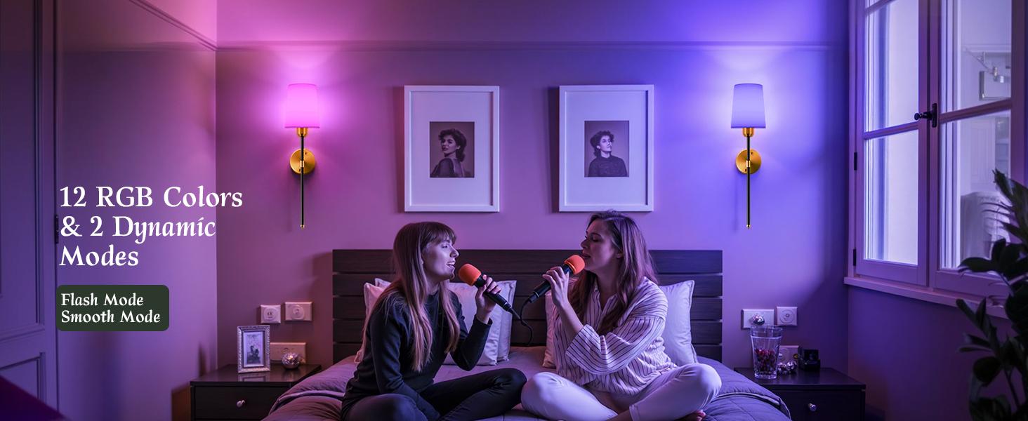 【Christmas Gift】Mid-Century Modern Battery Operated Wall Sconces Set of 2 Black Gold Wireless Lights with Rechargeable Magnetic Bulbs Remote Dimmable 15 RGB Colors for Bedroom Living Room Hallway Decor