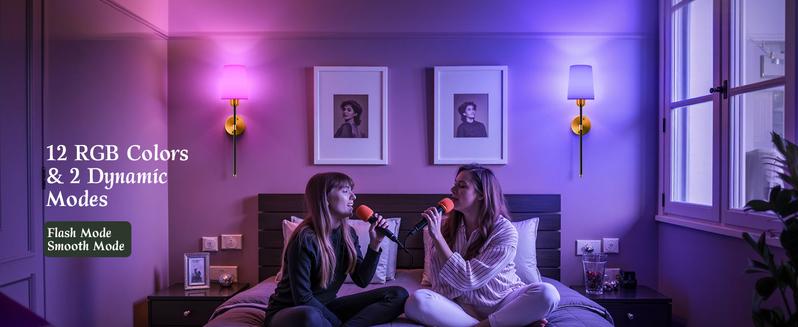 【Christmas Gift】Mid-Century Modern Battery Operated Wall Sconces Set of 2 Black Gold Wireless Lights with Rechargeable Magnetic Bulbs Remote Dimmable 15 RGB Colors for Bedroom Living Room Hallway Decor