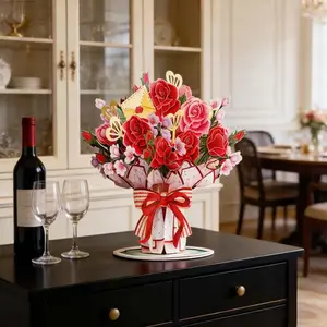 Valentine's Day Card, 3D Pop-Up Card with Flower Bouquet Keepsake Gift, Romantic Valentines Gifts and Flowers 2-in-1 Idea for Valentine, Birthday, Wedding, Anniversary, Wife Husband, Mom, Women, Him Her, Girlfriend Boyfriend