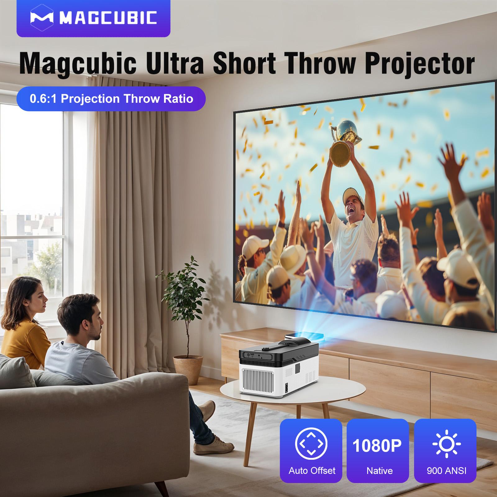 [US warehouse] Magcubic HY450 900ANSI Projector Ultra Short Throw 8K Decode Native 1080P Auto Offset Electronic Focus Dual WiFi6 BT5.4 Allwinner H716 Built-in Dual 5W HiFi Speakers 32G High Performance Home Cinema