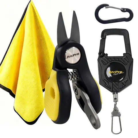 Arcpro Fishing Scissors Mini Fishing Scissors Towels Combo for Braided Line with Hovering Retractable Lanyard Multi Tool Non Slip Handle for Freshwater and Saltwater