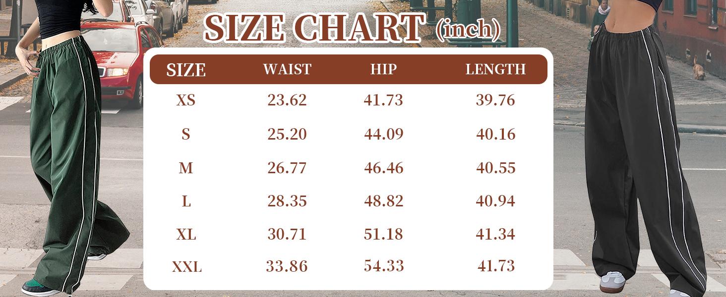Ommig Women's Parachute Wideleg Pants Baggy Y2K Elastic Waist Wide Leg Track Pants Trousers Casual