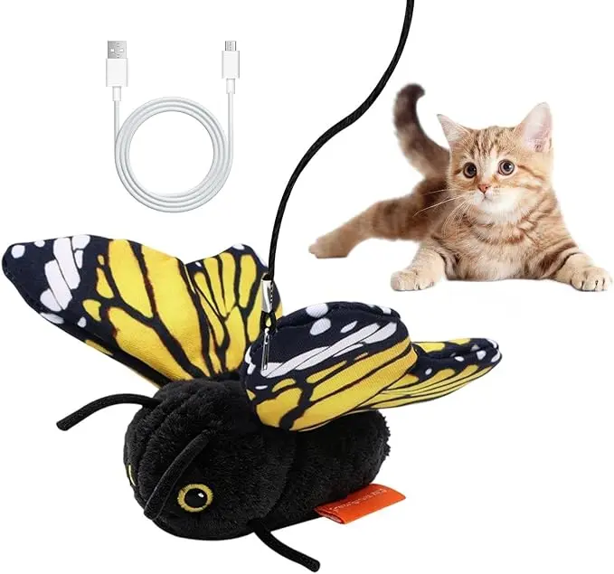 Interactive Electric Butterfly Cat Toy for Indoor Cats - Single Unit, 3 Smart Flying Modes, USB Rechargeable Hanging Teaser, Washable Plush Cover, Pet Hanging Play Accessory