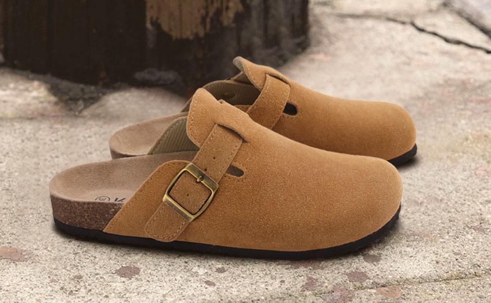 KIDMI Women's & Men's Genuine Suede Clogs Round Toe Sandals Leather Mules Potato Shoes with Arch Support for Casual Wear