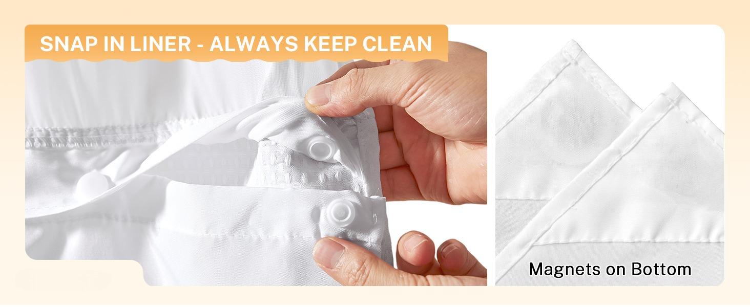 【2026】71W x 75H Heavyweight No Hooks Required Dotted Waffle Weave Shower Curtain with Snap in Liner，Bathroom Curtains Shower Set,Hotel Grade,Spa Like Bath Curtain,White