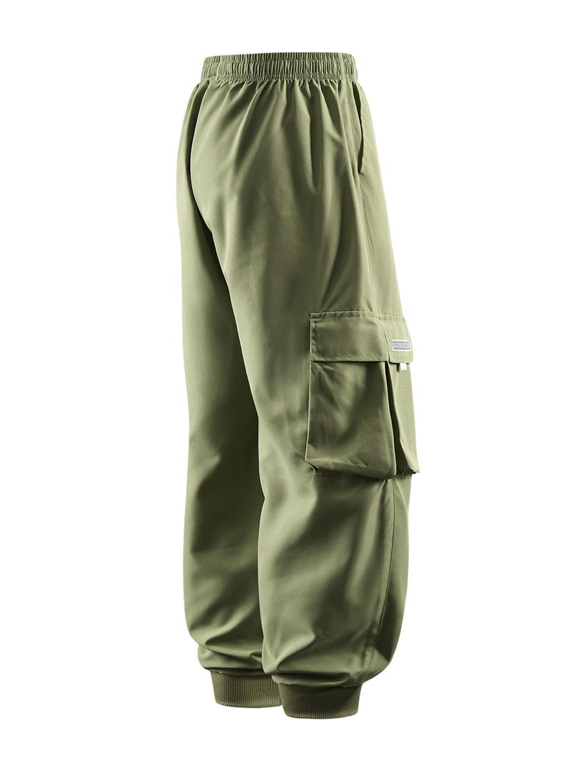 CCCMAI Men's Casual Solid Color Sports Pants, Casual Work Pants with Multiple Flap Pockets, Drawstring Waistband, Lightweight, Soft, Polyester, Outdoor Work Pants, Running Pants with Pockets, 100% Polyester Fiber, Non-Stretch Menswear