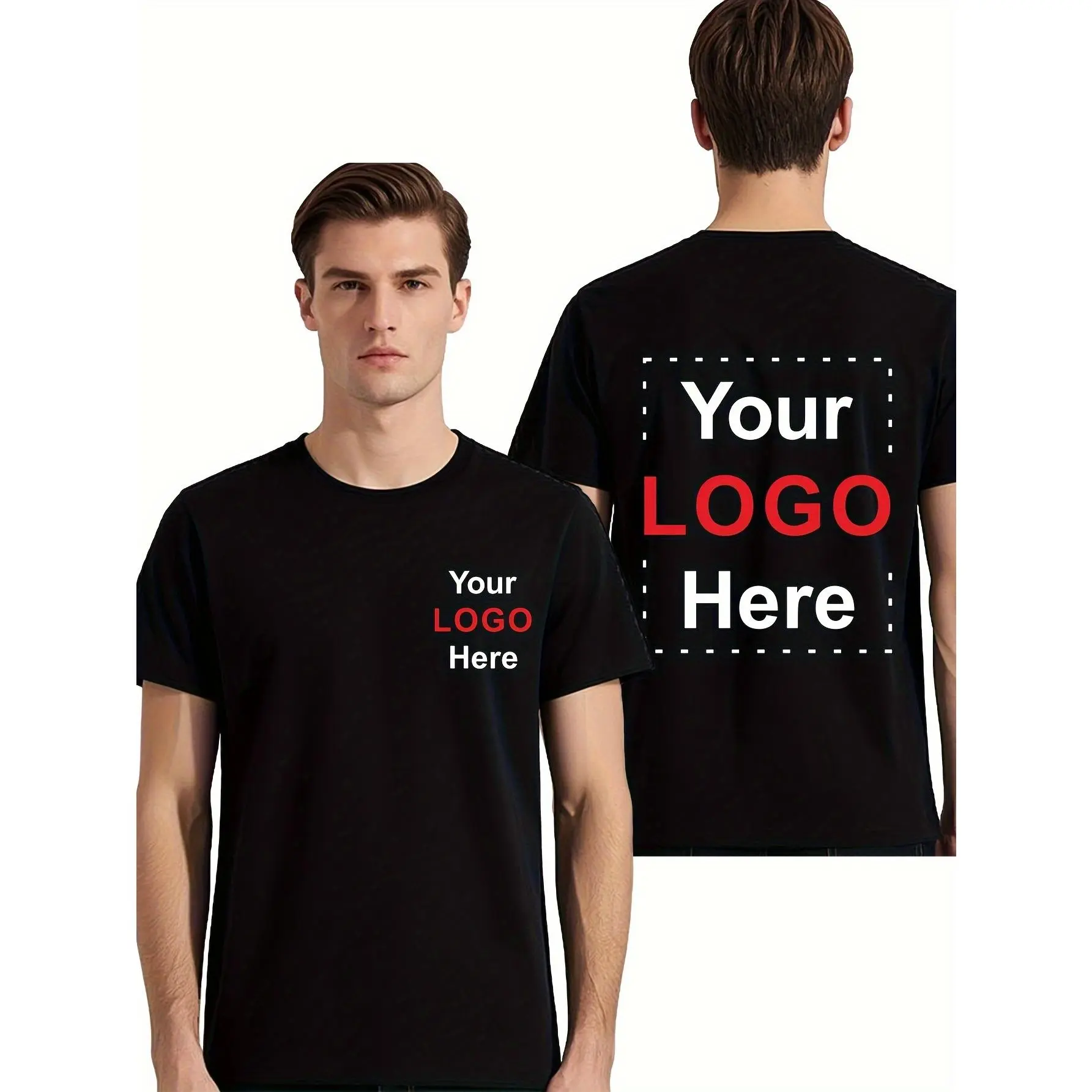 Customizable Men's T-Shirt - Personalized Front & Back Printing with Your Logo/Text/Design - Beige/Custom Colors - Lightweight Breathable Fabric for Team Uniforms, Corporate Branding, Events - Machine Washable Custom Workshirts, Event Apparel, Versatile B