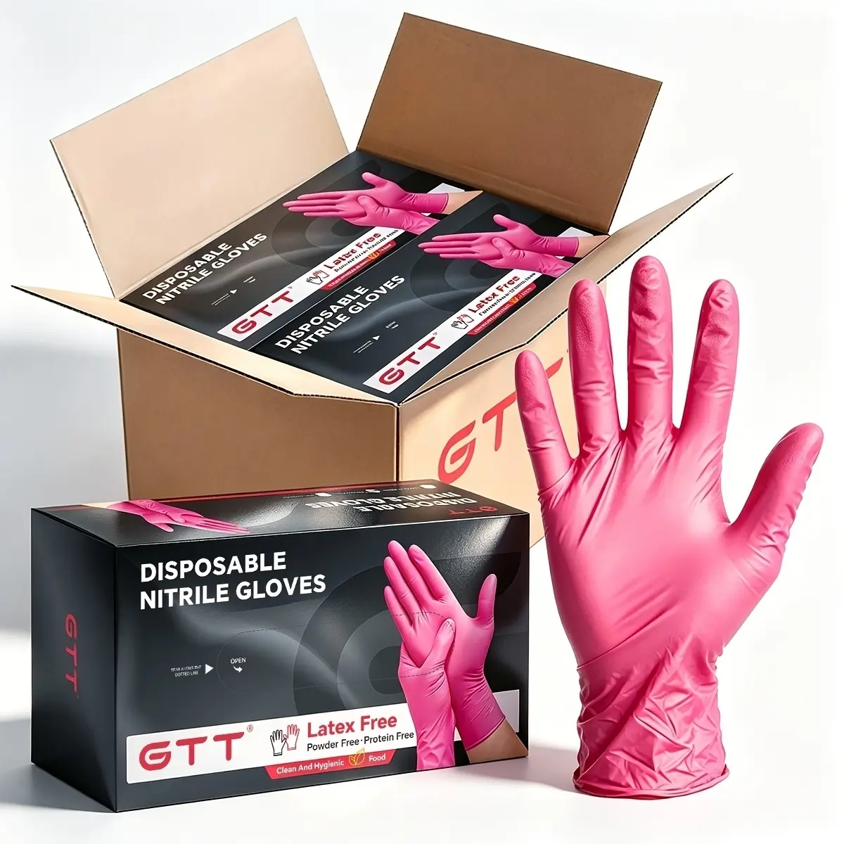 GTT Rose Red Nitrile Cleaning Gloves, 4mil Powder-Free Disposable All-Purpose Gloves, Stylish Home Supplies for Kitchen, Household & Beauty Salon Use