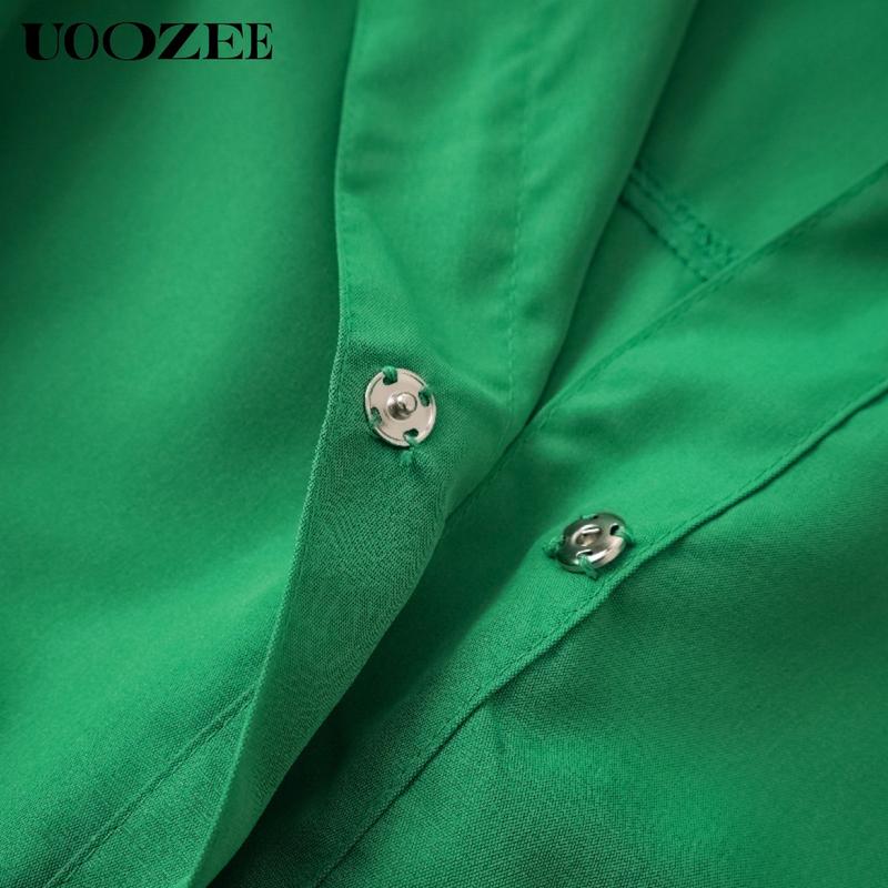 UOOZEE Women's Sleeveless Solid Color Lapel Long Dresses Midi Dresses Long-sleeved Loose Solid Color Lapel Mid-length Dress with Small Waist and Bust, One Size Up Recommended for C - Cup and Above