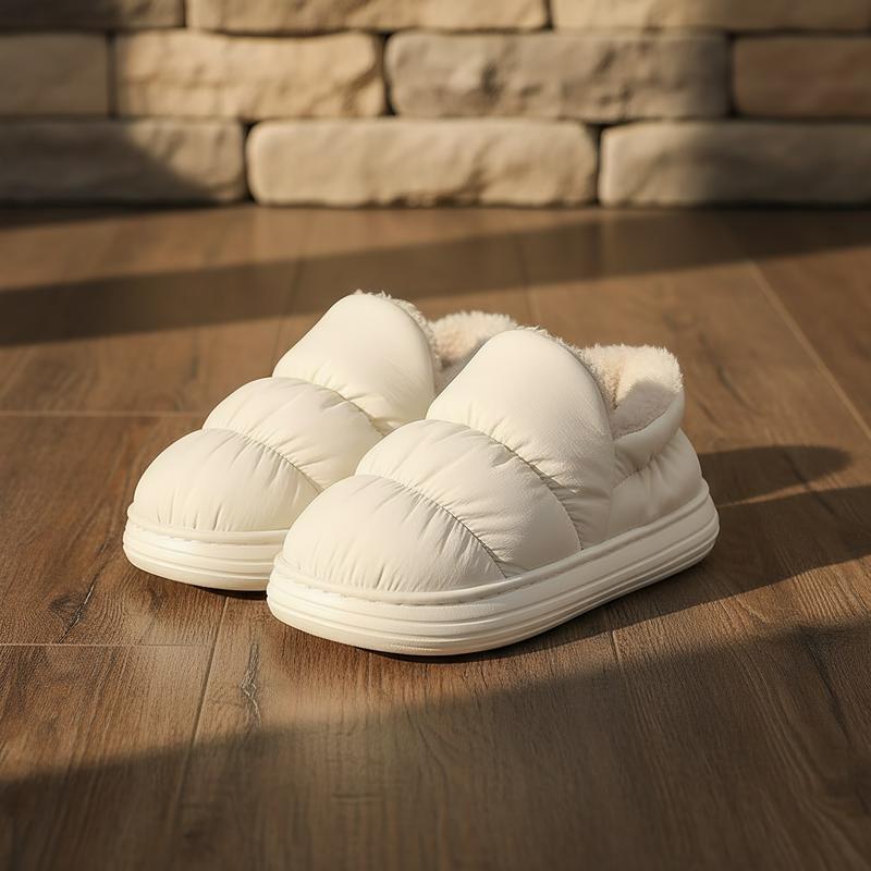 Puffy Cloud House Slippers Cozy Fuzzy Lined Thick Sole Winter Shoes Trendy Bread Style Warm Keeping Heat Retention winter warm fleece