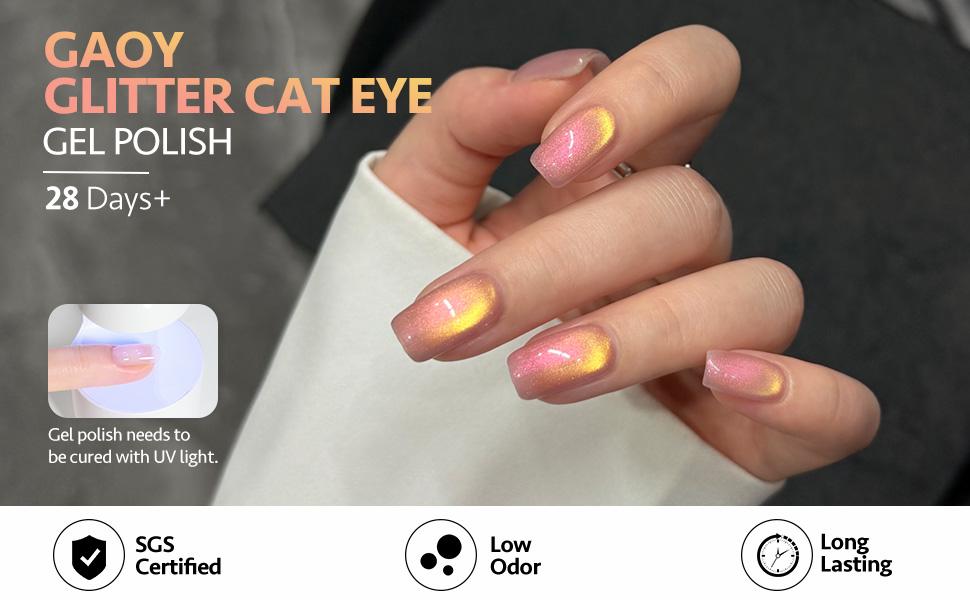 GAOY Cosmic Light-Year Glitter Cat Eye Gel Polish Kit with Magnet Holographic Nail Polish Set Soak Off UV Cure Gel for DIY Manicure at Home