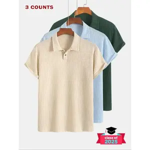 Men's Solid Color Textured Knit Shortsleeve Polo Shirt, Regular Fit Casual Short Sleeve Top, Men's Clothes Daily Wear, Menswear, Polo Shirt Set, Plain Textured Polo Shirt Gamis Tropical Beige Polyester(Raincoats)