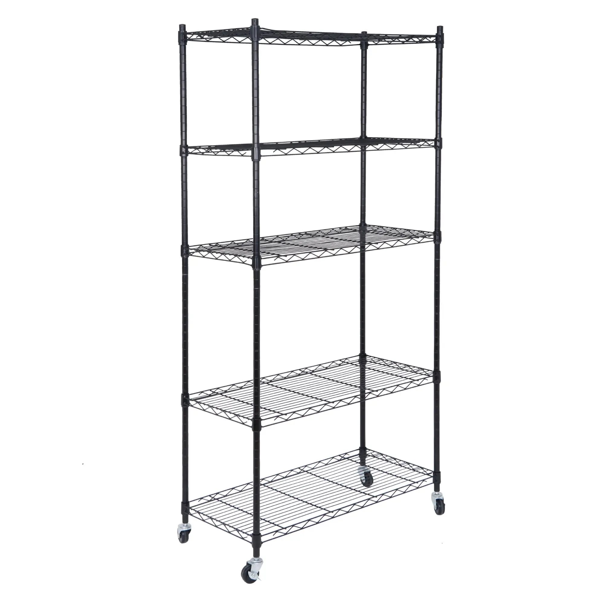 ZENY 5-Layer Adjustable Steel Wire Shelf Rack Organiser - Heavy Duty Adjustable Display Racks, Display Storage Unit with 300LBS Stable Frame Supports Busy Homes, ABS Locking Wheels Stay Put, Clip-Together Sleeves, Easy Assembly for Kitchen Pantry/Garage,