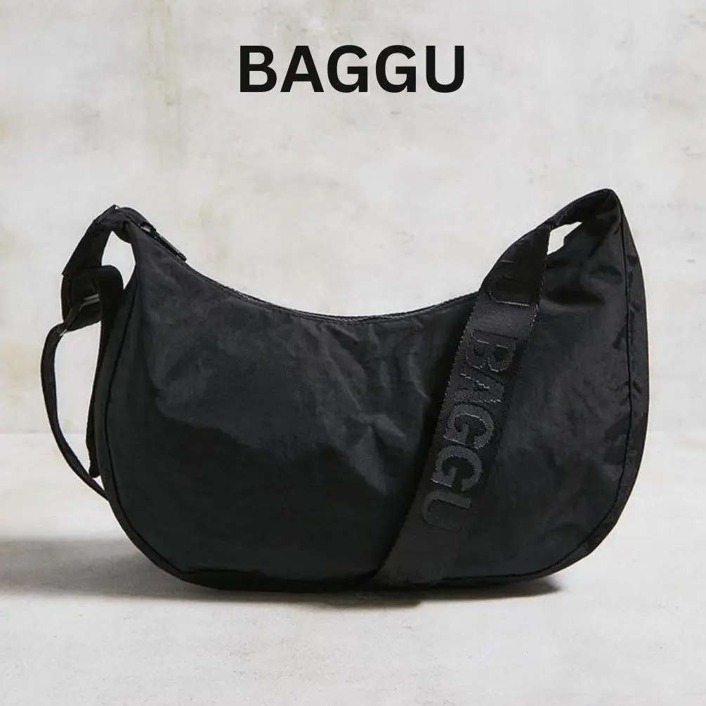 Women's Adjustable Nylon Crescent Crossbody Bags for Women, BAGGU Medium Size Black Fall Collection Shoulder Bag