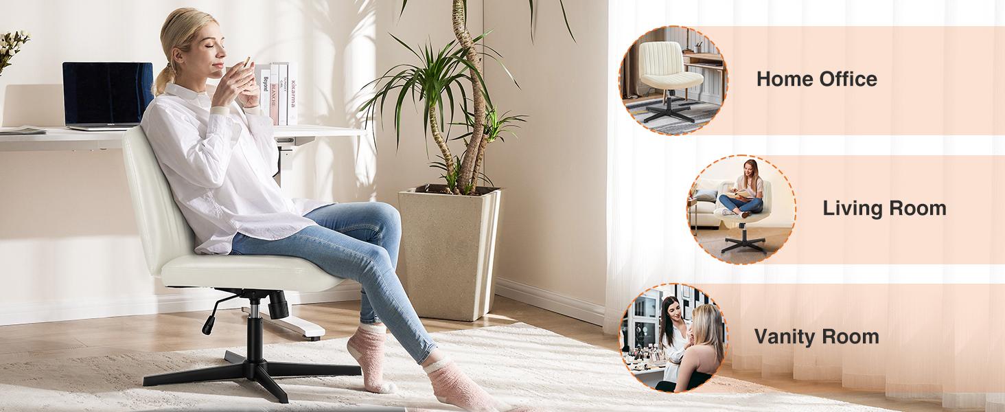 Sweet Furniture F Height Adjustable Criss Cross Chair - Armless Desk Chair No Wheels Cross Legged Office Chair Wide Swivel Home Office Desk Chairs