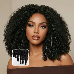 UNice 250% Density Afro Kinky Curly Wig with Burmese Curly Layer Pre Bleached Glueless 7x5 HD Lace Closure Human Hair Wigs with Drawstring Pre Plucked Natural Hairline Beginners Friendly