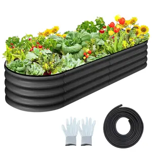 2 Pcs Oval Raised Garden Bed Planter Oval Large Metal Raised Garden Boxes Outdoor for Vegetables