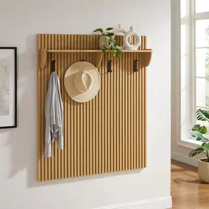 Render Fluted Coat Rack Panel With Shelf in Light Oak Render Fluted Coat Rack Panel With Shelf in Light Oak