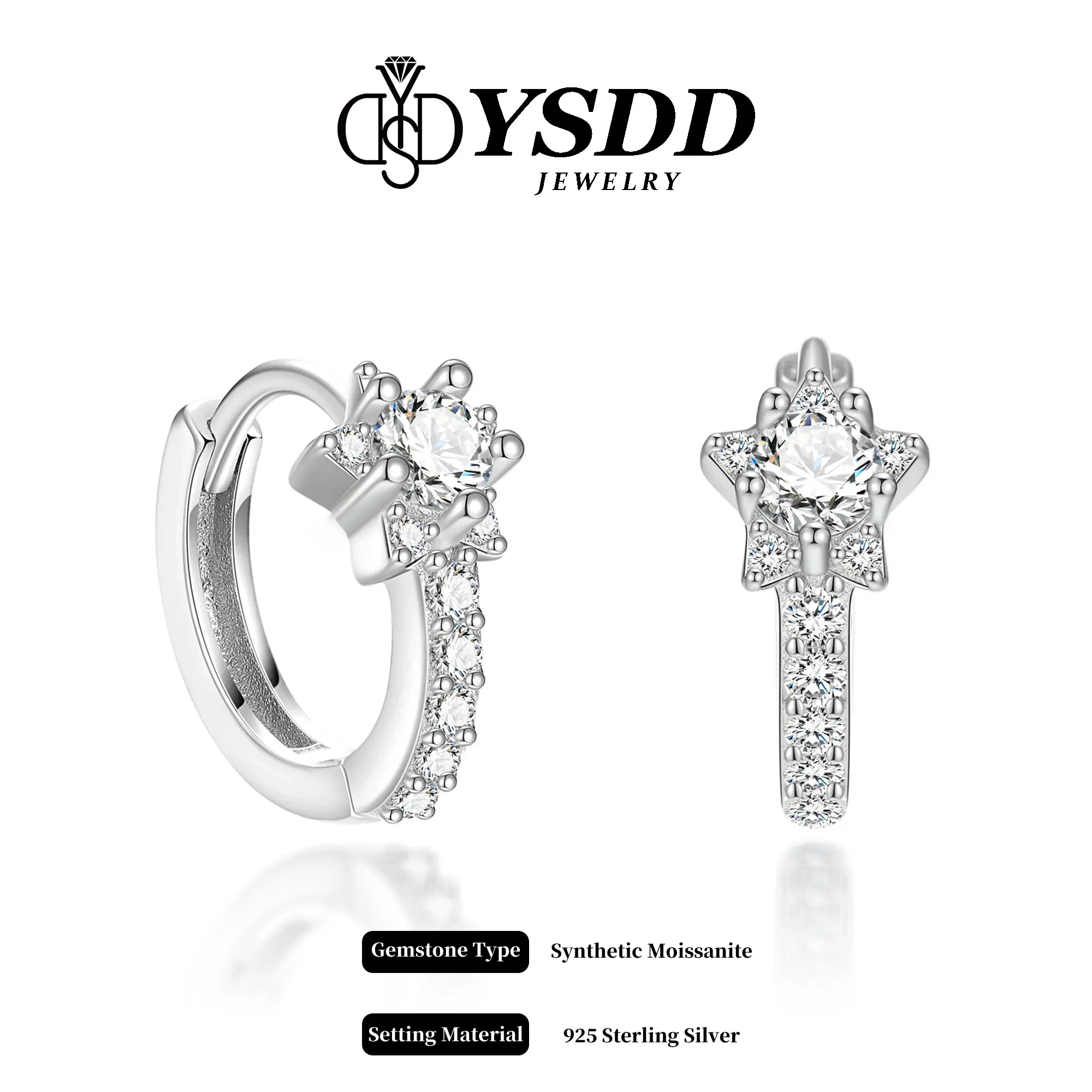 【#518 TAKE ME HOME】Dainty 0.2CT Star Huggie Hoop vvs Synthetic Moissanite Earrings in 925 Sterling Silver Studearrings