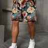 Vintage Style Men's Retro Loose-Fit Floral Jacquard Casual Street Shorts - Mid-Waist, Above the Knee Straight Cut, Vibrant Embroidery, Breathable Non-Stretch Elastane-Polyester Textured Woven Fabric, Drawstring Design, Vintage Style Men's Shorts,sohochic