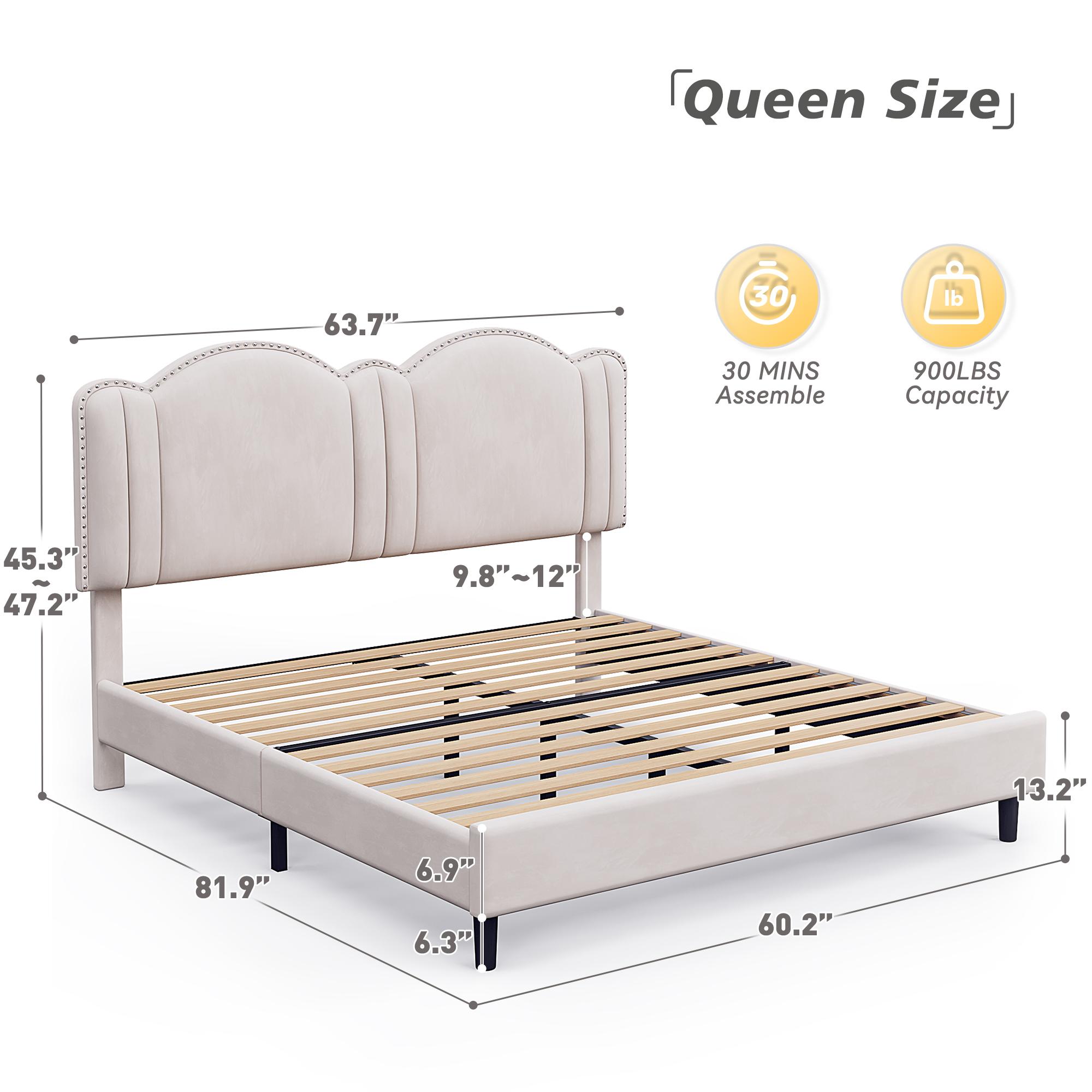 Raybee Furniture Full/Queen Size Upholstered Bed Frame with Velvet Cloud Headboard, Pink Princess Bed Frames with Storage Drawer and LED, Headboard Height Adjustable, Strong Support, No Box Spring Needed, Easy Assembly [Black Friday]