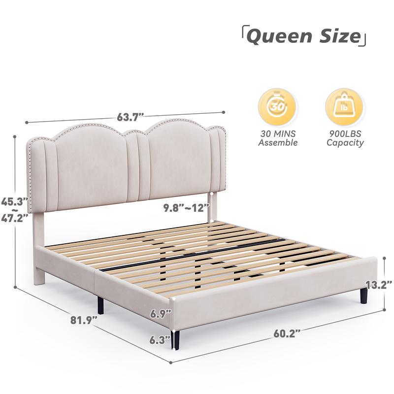 Raybee Furniture Full/Queen Size Upholstered Bed Frame with Velvet Cloud Headboard, Pink Princess Bed Frames with Storage Drawer and LED, Headboard Height Adjustable, Strong Support, No Box Spring Needed, Easy Assembly [Black Friday]
