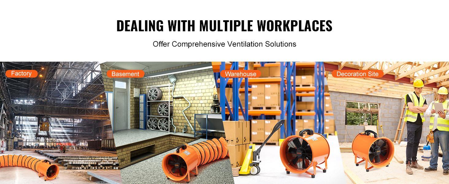 VEVOR Portable Ventilator, TikTokShopBlackFriday, 12 inch Heavy Duty Cylinder Fan with 16.4ft Duct Hose, 585W Strong Shop Exhaust Blower 3198CFM, Industrial Utility Blower for Dust, Smoke, Smoke Home/Workplace，High Velocity, Low Noise