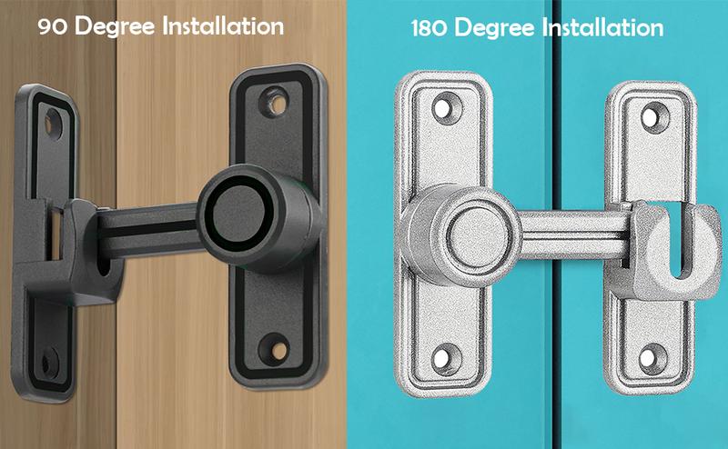 Barn Door Lock Latch, 90 & 180 Degree Heavy Duty Barn Door Latch Hardware Barn Door Locks and Latches Sliding Door Lock Home Safety Gate Locks Fit for Garage, Garden, Bathroom, Cabinet(Black)