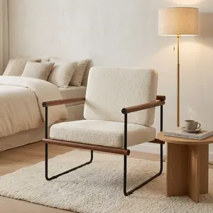 HIPIHOM Modern Accent Chair with Arms, Comfy Fabric Living Room Chairs with Metal Frame Support, Ideal for Living Room & Bedroom, Lounge Reading Armchair, EasyAssembly