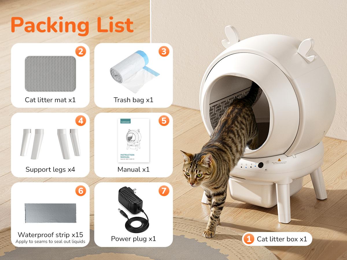 Furrykiddy Automatic Self Cleaning Litter Box, Cat Litter Box with APP Control, 65L Globe & Dual Safety Sensors, Robot Litter Box, 1 Roll Garbage Bags and Litter Mat, <35DB, for Multiple Cats Furrykiddy Automatic Self Cleaning Litter Box, Cat Litter Box with APP Control, 65L Globe & Dual Safety Sensors, Robot Litter Box, 1 Roll Garbage Bags and Litter Mat, <35DB, for Multiple Cats