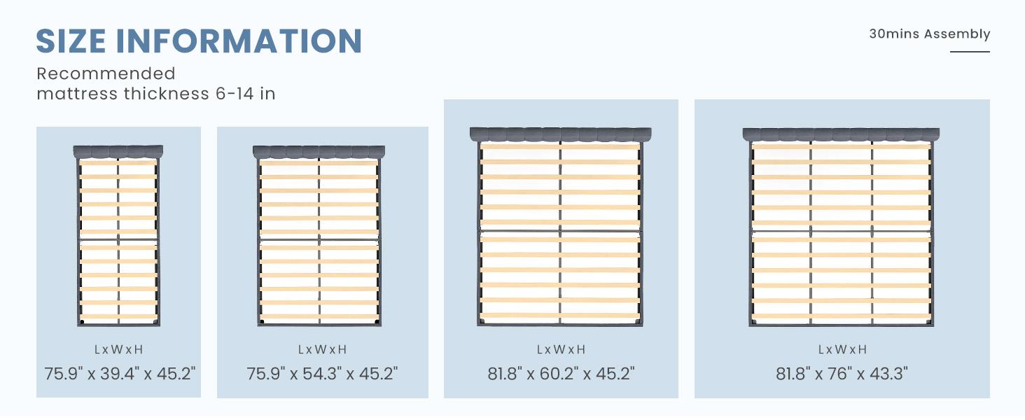 Full Size Platform Bed - Fabric Upholstered Sturdy Wood Slats No Box Spring Needed Modern Design with Upholstery