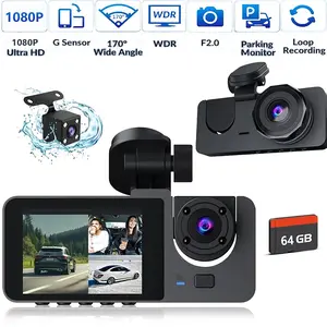 Dealsforyoudays |   1080P Full UHD Car Camera Front Rear with Free 64GB SD Card,HDR,Dashcam for Cars,Night Vision,Loop Recording,WDR,24H Parking Mode,Driving Recorder, No App