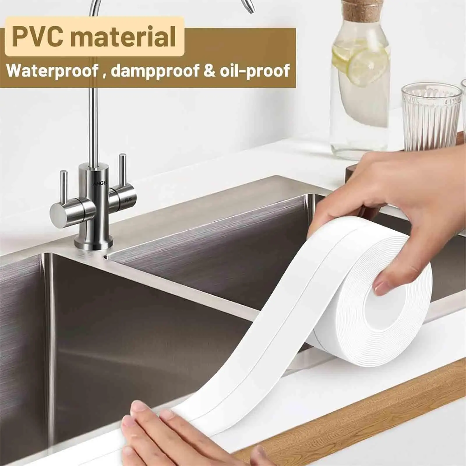 3PCS Self-Adhesive White Caulk Tape - 1/3 Roll PE Invisible Sealant Strip with Strong Adhesion, Waterproof, Easy-to-Apply for Bathroom Accessories, Kitchen Edge Protection, Adhesive Strips Waterproofers, Seal Strip Waterproofers