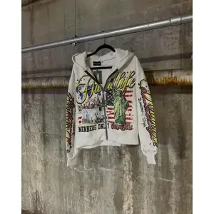 Trendy hip-hop Y2K streetwear American retro letter hooded cardigan printed loose sports Harajuku style sweatshirt