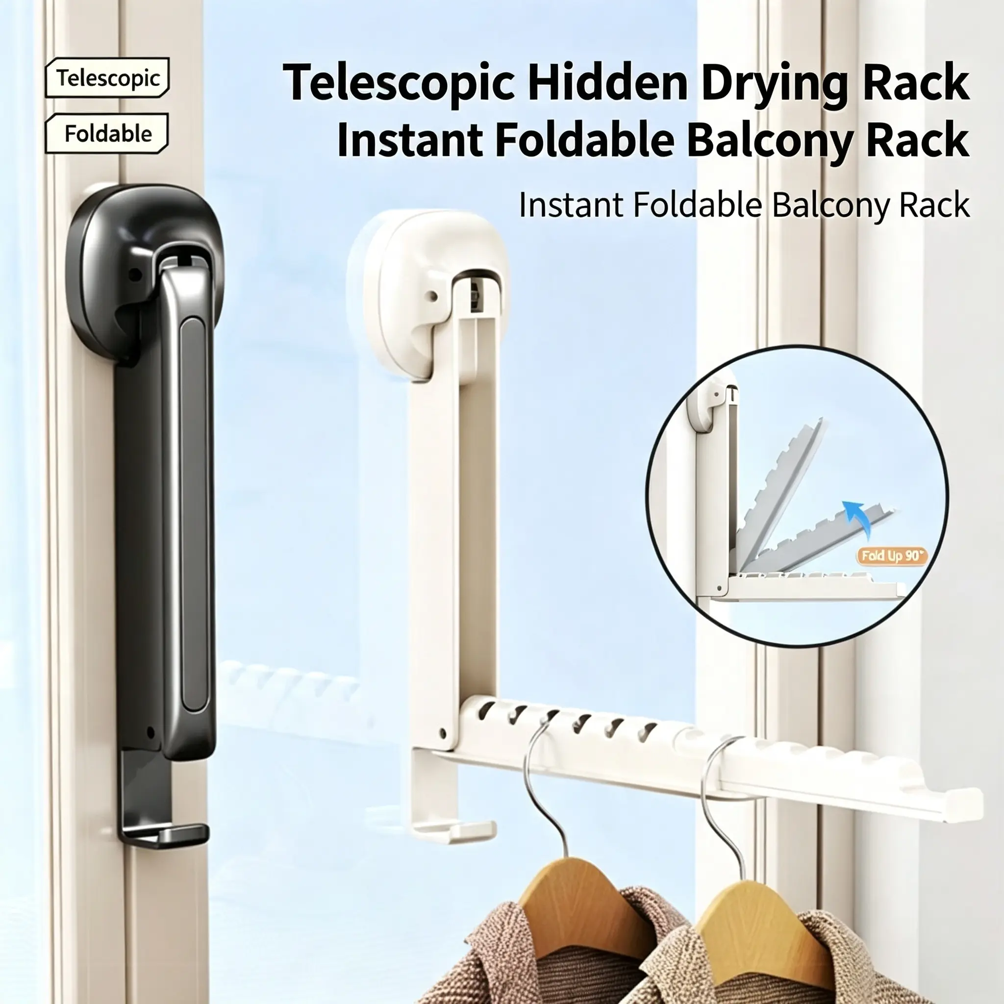 [Back to School]1/2 Count, Wall Mounted Suction Clothes Drying Rack, Foldable Telescopic Hanger Bar for Home Indoor Wall Window Clothes Hanging Storage-MM1