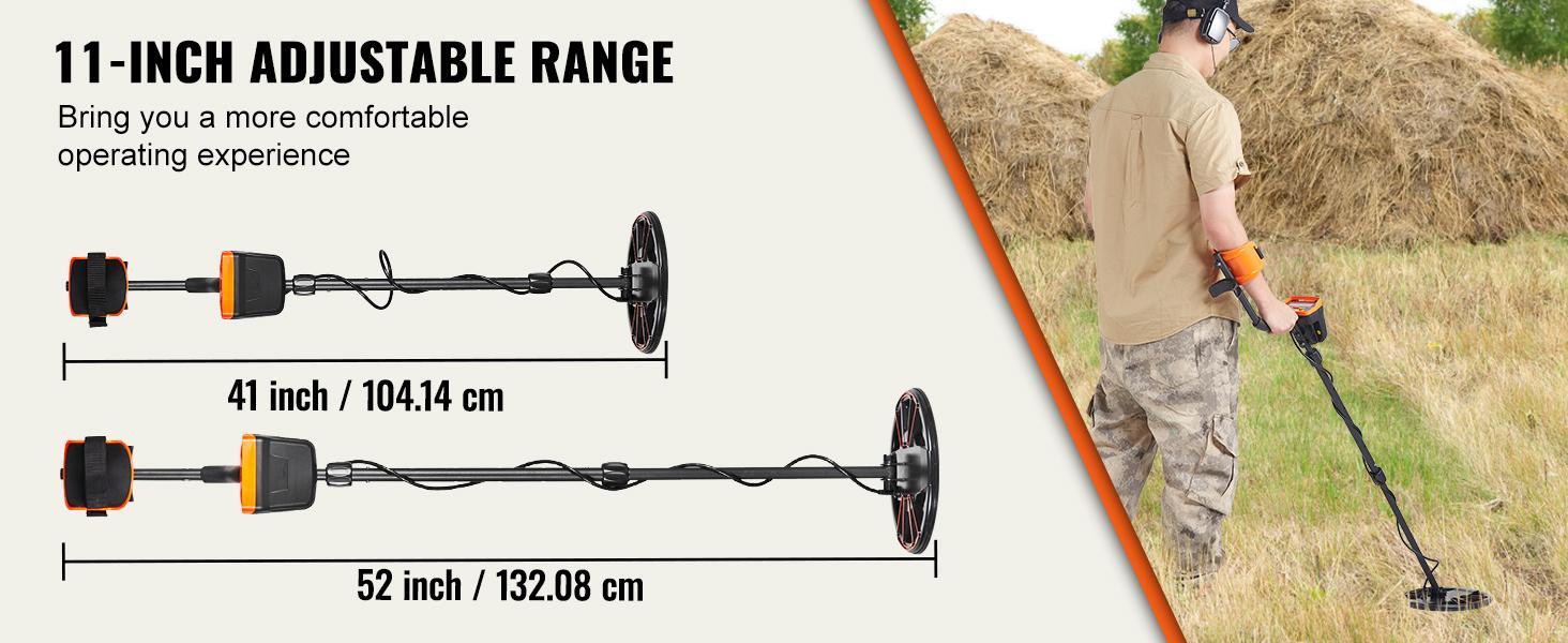 VEVOR Metal Detector for Adults & Kids, Waterproof Search Coil with High Accuracy Pointer Display, Adjustable 38''-49'' Gold Detector, Lightweight Aluminum Stem for Detecting Gold Treasure