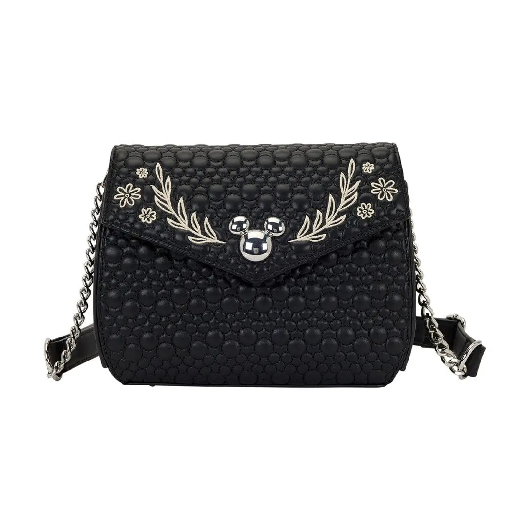 Loungefly Disney Mickey Mouse Quilted Mini Flap Crossbody Bag for Women, Fashionable Faux Leather with All Over Graphic Print, Flap Crossbody Purse, Fashionable Crossbody Bag