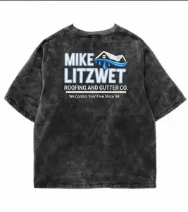 Acid Wash Vintage Funny Roofing & Gutter Mike Litzwet Print T-Shirt for Men & Women Streetwear Aesthetic Oversized Cotton Top Retro 90s Style Distressed Grey Shirt Unique Native American Inspired Graphic Tee Womenswear