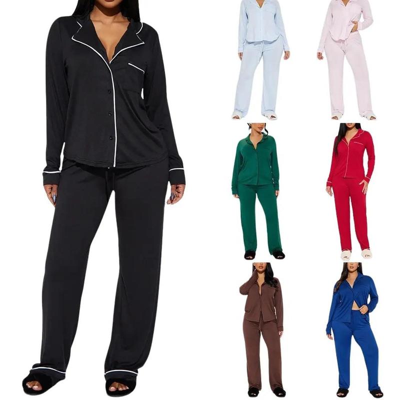 JointlyCreating Women's Pajama Set 2 Piece Satin Sleepwear Long Sleeve Button Down Top & Pant Classic OL Style Autumn Loungewear