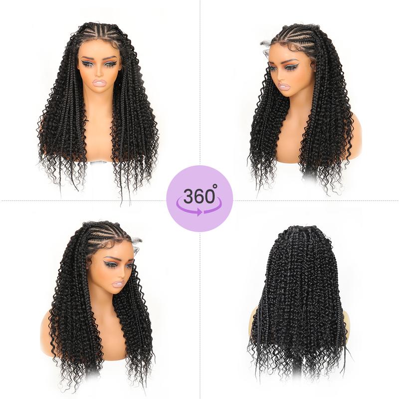 13X6 HD Lace Frontal Half Braided Curly Wigs Synthetic Half-Cornrows Half-Curly Wig with Baby Hair Pre Styled Braid Wigs,18Inch