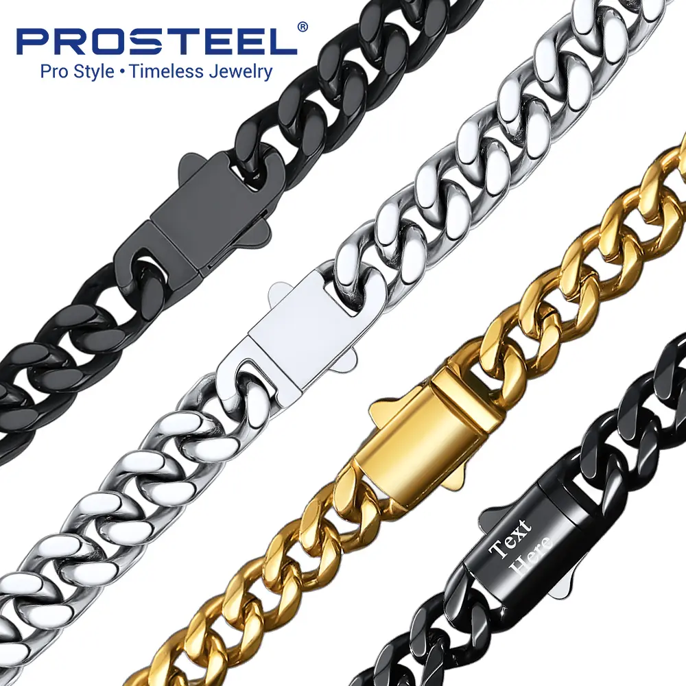 PROSTEEL Miami Cuban Chain Necklace Stainless Steel 5mm/6mm/7mm/9mm/12mm/14mm Width 18"-30" Necklace Hypoallergenic Jewelry Unisex For  Men Women Gift Box Summervibe