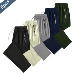 Men's 5PCS Ice Silk Sports Jogger Sweatpants - Drawstring Elastic Waistband, Zippered Pockets, Thin High-Elastic Quick-Dry Skin-Friendly Breathable Fabric, Fitness Trousers for Indoor Sports & Summer Outdoor Activities